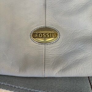 Fossil Light Blue Leather Handbag with Gold Logo Accent